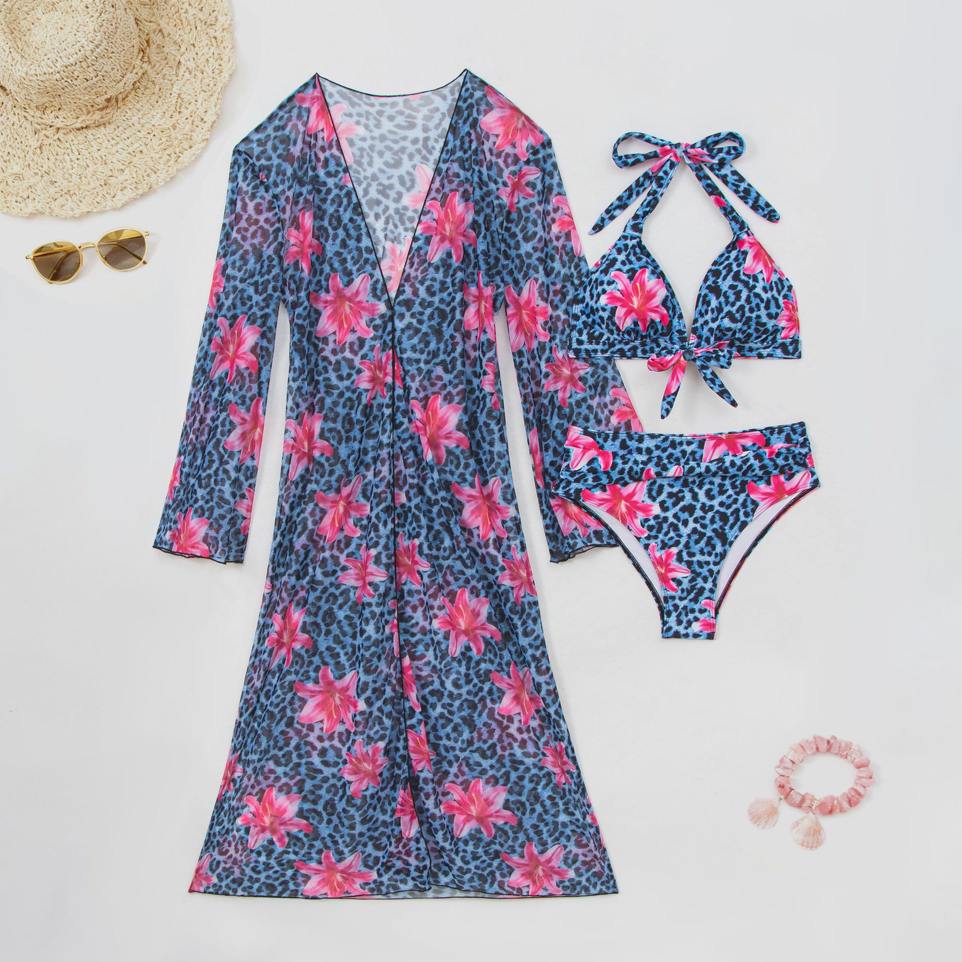 Women's Clothing Women's Sexy Fashion Three Piece Swimsuit Set European American Style Multicolor Printed Bikini_ecoleips.com