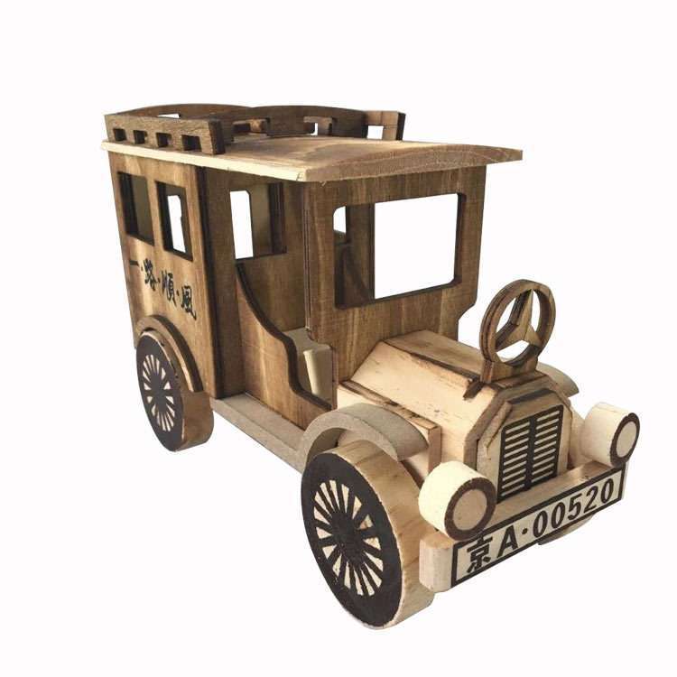 【木の車シリーズ】木のカラーの工事車の模型の木の車の型の子供のおもちゃの装飾の置物|undefined