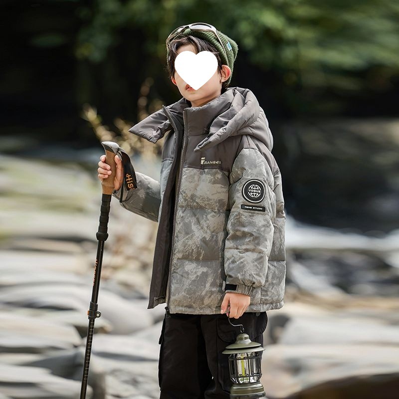 反季清仓儿童羽绒服男童洋气中长款中大童迷彩冬季加厚外套男孩