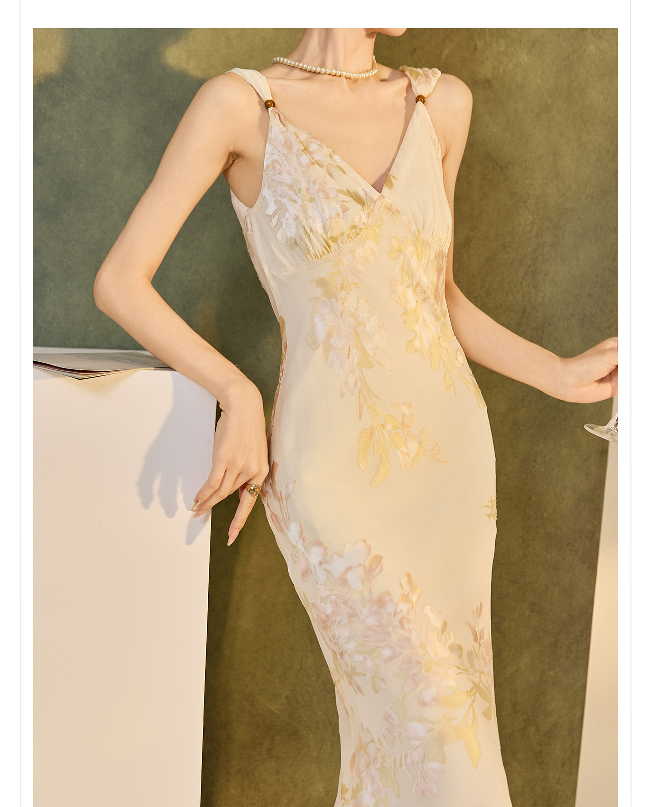 Váy bodycon ôm sát họa tiết phong cách Trung Hoa mùa hè, chất rayon mềm mại — Màu trắng be chi tiết 15
