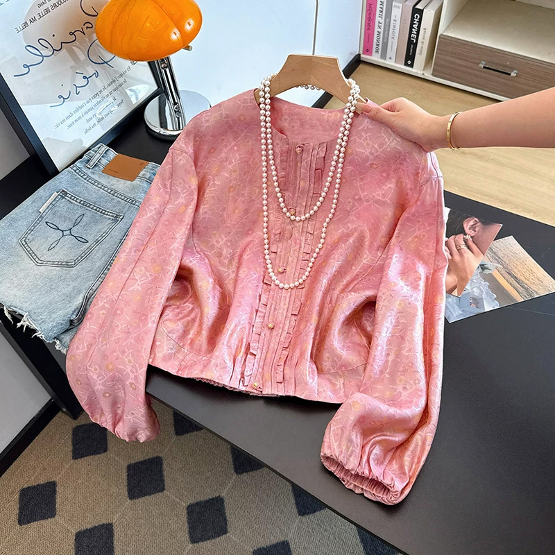 French-style casual Chinese-inspired baseball jacket, new Chinese-style outerwear, jacquard shirt, elegant top, 2026 autumn cardigan for women French-style casual Chinese-inspired baseball jacket, new Chinese-style outerwear, jacquard shirt, elegant top, 2026 autumn cardigan for women