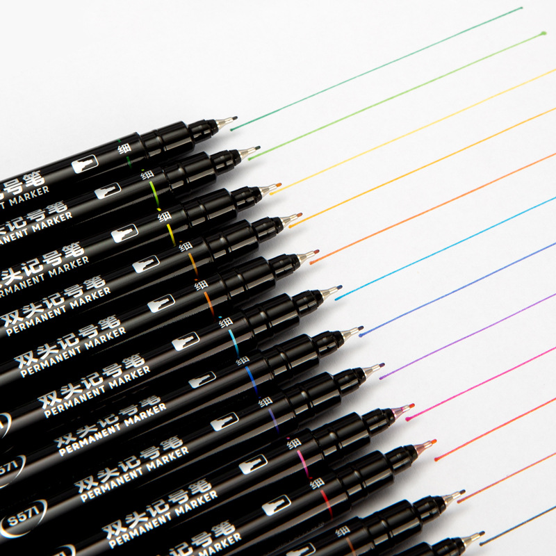 Deli Papelería S571 rotulador pequeño gancho aceitoso de doble cabeza línea marcador pluma estudiantes usan pintura de arte color 12 piezas