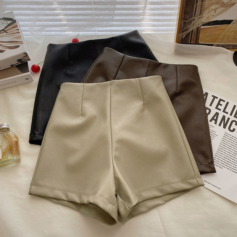 2026 Spring and Autumn Plus Size Wide-Leg Pants for Women, High-Waisted Slimming Pu Leather Shorts, A-Line Casual Boot Shorts