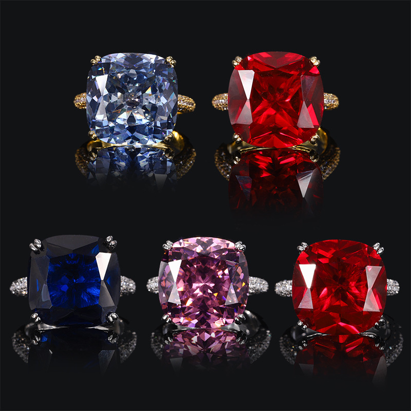 2024 Zhuangshengsheng Jewelry Fondo de cobre chapado en oro simulación de moda retro corindón gordo anillo cuadrado femenino al por mayor 16*16