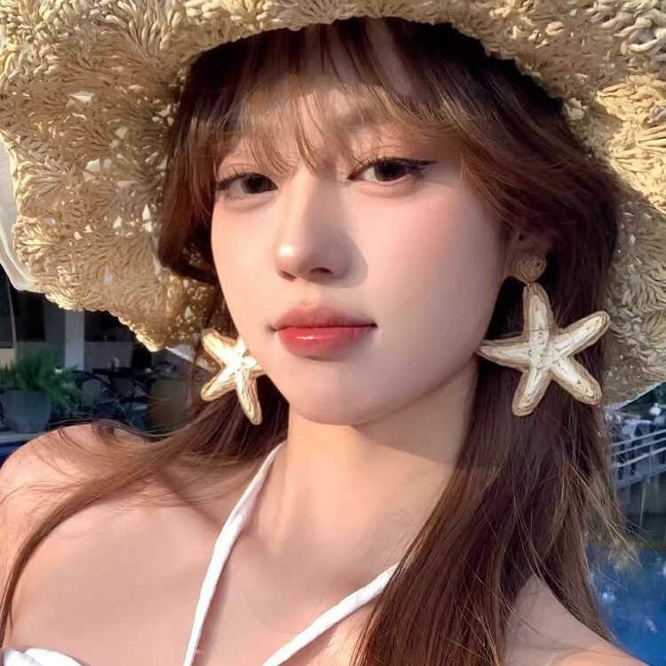 Sea Salt Star Exaggerated Stylish Earrings for Women Vacation Style Summer Seaside Travel Niche Design Earrings Earrings