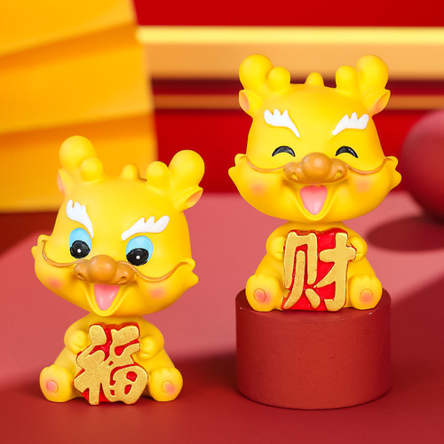 Guochao Longbao ornaments, new Chinese style car-mounted shaking head ornaments, cute trendy toy dolls, white-collar work station ornaments
