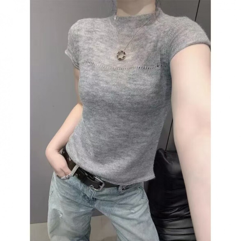 Summer New Style Round Neck Gentle and Sweet Soft Short-Sleeved T-Shirt Tops for Women with a Versatile Design and Casual Base Layer Tops for Women Summer New Style Round Neck Gentle and Sweet Soft Short-Sleeved T-Shirt Tops for Women with a Versatile Design and Casual Base Layer Tops for Women