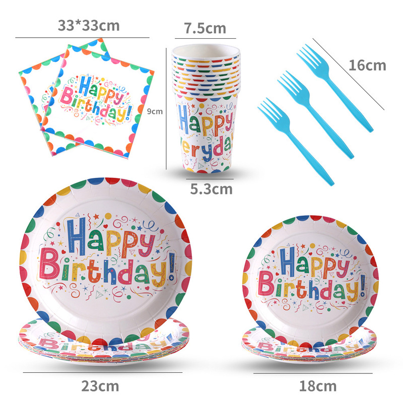 Disposable Paper Plates, Paper Cups, Paper Towels, Colorful Children's Birthday Party Scene Decorations, Cake Set, in Stock
