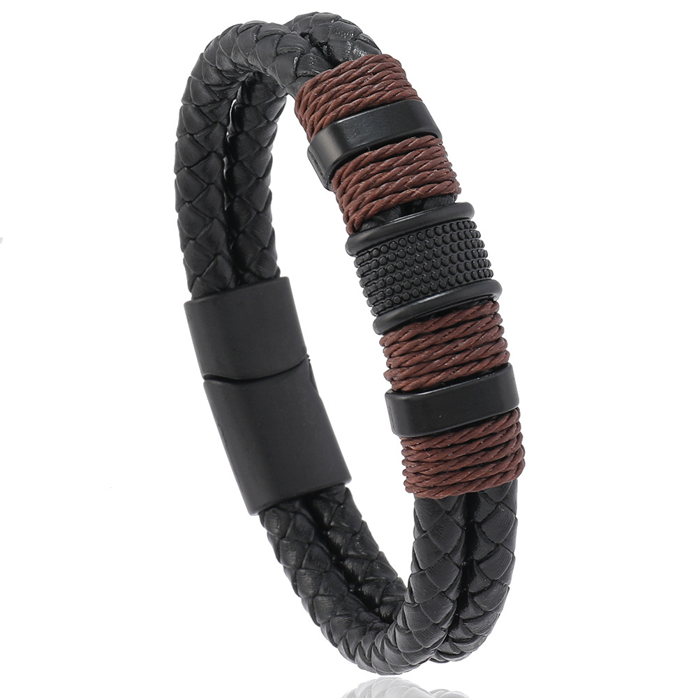 31g Weight Alloy Pendant Material Bracelets Classification Leather Rope Chain Material 1 Piece Quantity Holiday, Daily, Street Occasion Pu Leather, Alloy Material Geometric Pattern Men's Gender Hip-Hop Style Hip-Hop Geometric Pu Leather Alloy Men's Bracelets Men Cord & Leather Bracelets 11