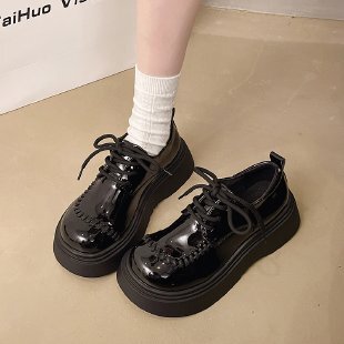 英伦风厚底增高小皮鞋女2025今年新款软底舒适轻便百搭学院风单鞋|undefined