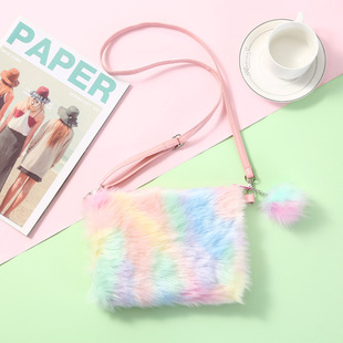 Shoulder bag children's Cute kindergarten little girl zero wallet mobile phone bag spot new rainbow plush messenger bag