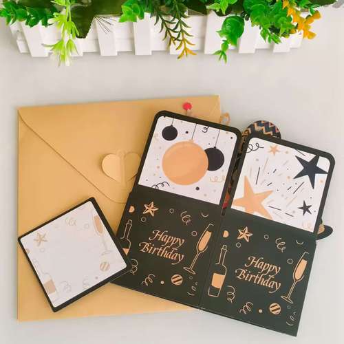 Creative 3D Happy Birthday Pop-Up Greeting Card with Hollow Paper Carving, Birthday Pop-Up Box