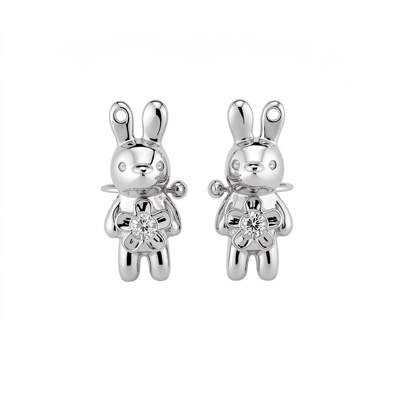 Flores de piedra de piedra de conejo orejas para mujeres sin agujeros de orejas personalidad fría pendientes de viento ligero lujo alta sensación de auriculares al por mayor