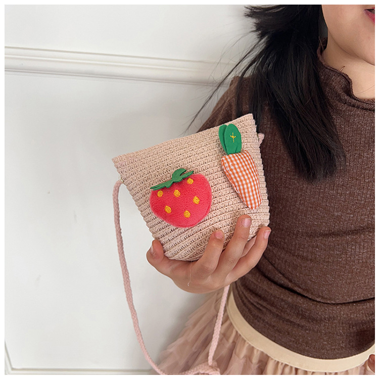 Japanese-style cute cartoon flower small bags, children's straw woven bags, mini crossbody bags, beach play zipper bags, single-shoulder bags undefined