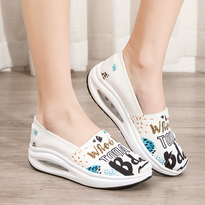 Женские летние дышащие повседневные туфли-лодочки на толстой подошве, на одной ноге, с воздушной подушкой, мягкой подошвой из ткани.