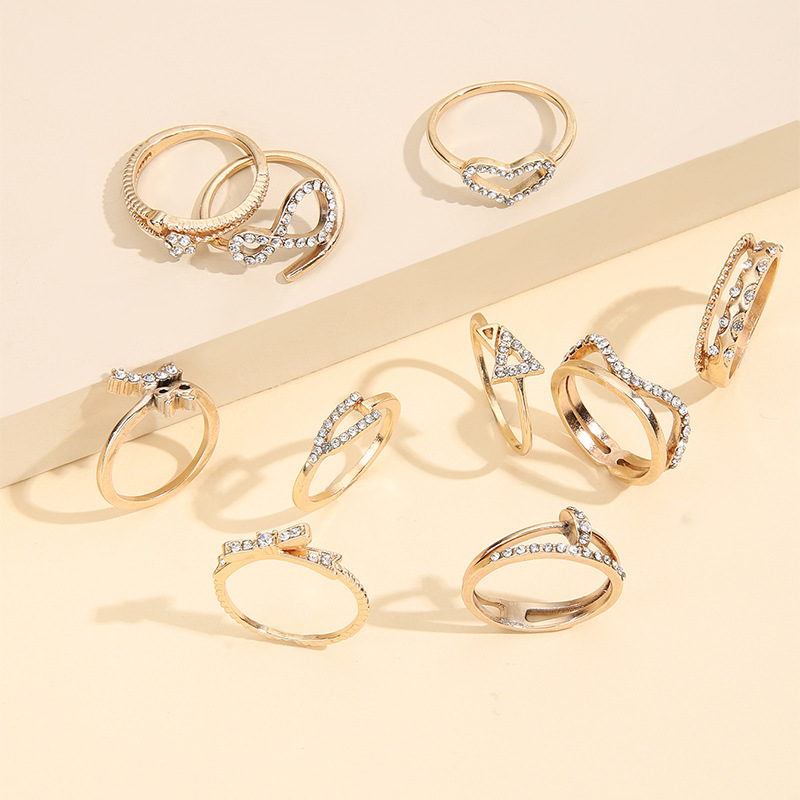 1 Set Retro Heart Shape Butterfly Alloy Plating Metal Rhinestones Womenu0027S Rings