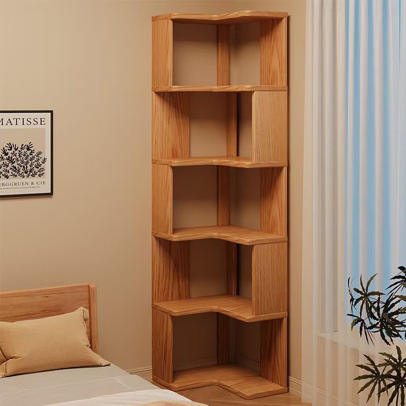 Solid Wood Corner Children's Bookshelf Storage Rack Floor-Standing Wall Corner Bookcase Storage Locker Integrated Display Cabinet