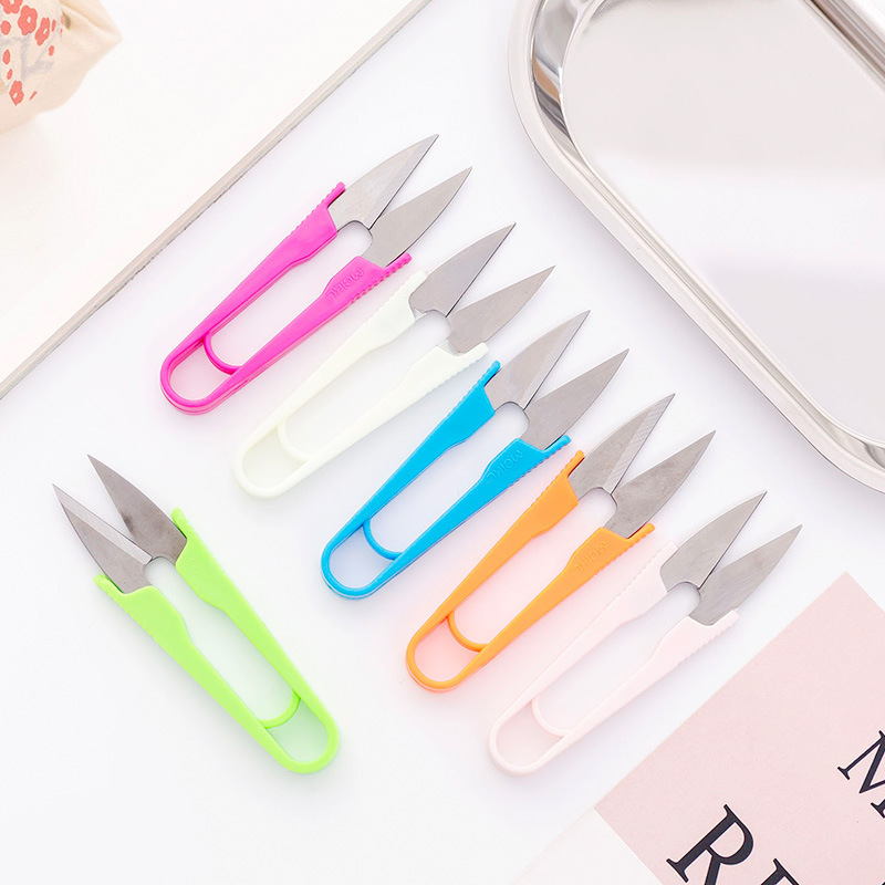 Mango de plástico H182 tijeras de punto de cruz de acero inoxidable tijeras de corte en forma de U tijeras de hilo para el hogar tijeras de cabeza de hilo pequeñas