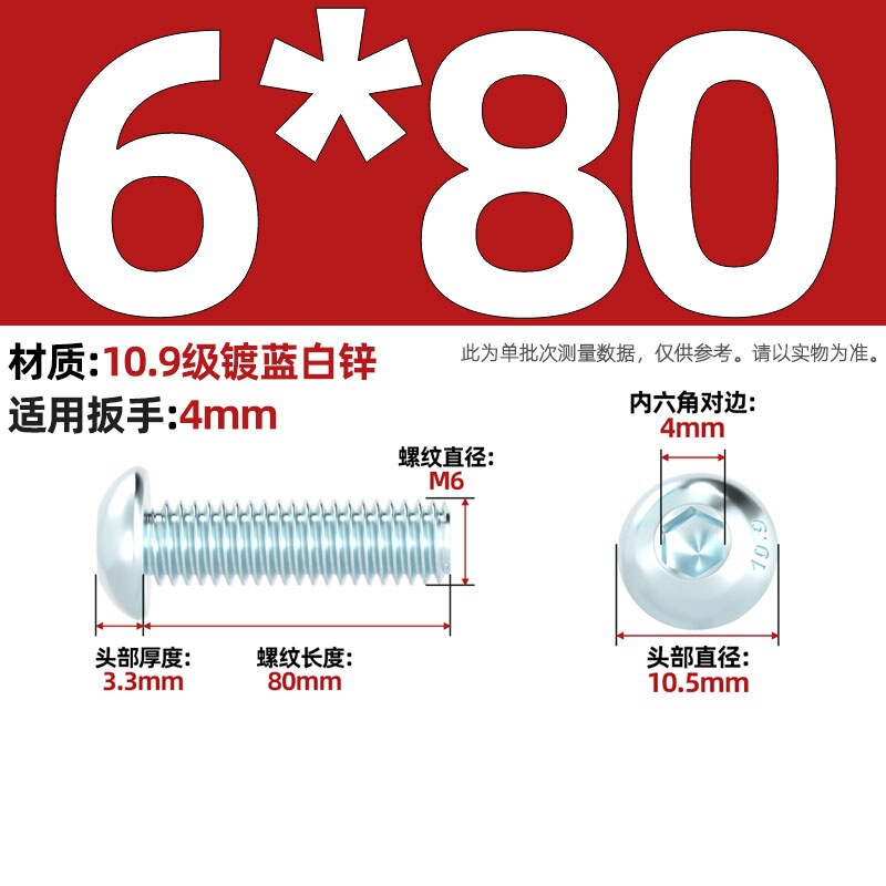 グレード 10.9 青白亜鉛メッキ丸頭六角穴付きネジ、半丸頭ボルト、キノコ頭なべネジ|undefined