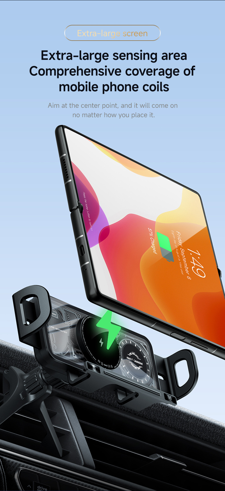Car Mount Wireless Charger Suitable for Huawei and Samsung Phones with Foldable Screens, Dedicated Rotating Navigation Magnetic Mount