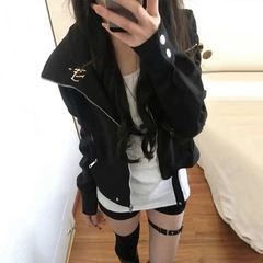 美式复古翻领外套女设计感小众2025年新款秋季短款辣妹风宽松夹克