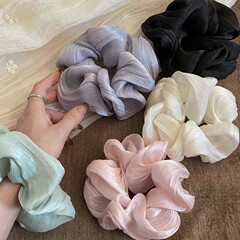 フレンチジェントルパール光沢シフォンヘアゴム女性用、高級ボールヘアロープ、大型ゴムバンド、ヘアロープ、ヘアアクセサリー