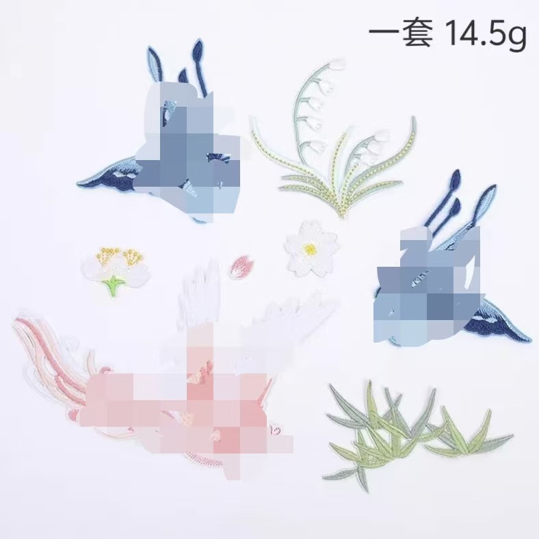 电脑刺绣布贴国风蚕丝扇蝴蝶凤凰图案批发传统元素装饰贴DIY好物