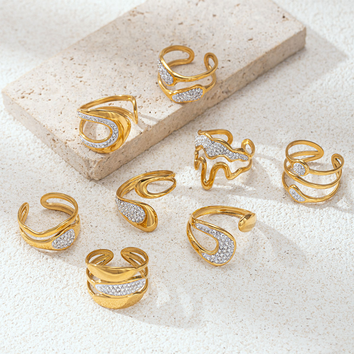 Tiana Europa y América acero inoxidable nicho de alta calidad sensación de diamante abierto anillo de titanio no desvanecerse venta al por mayor transfronteriza caliente