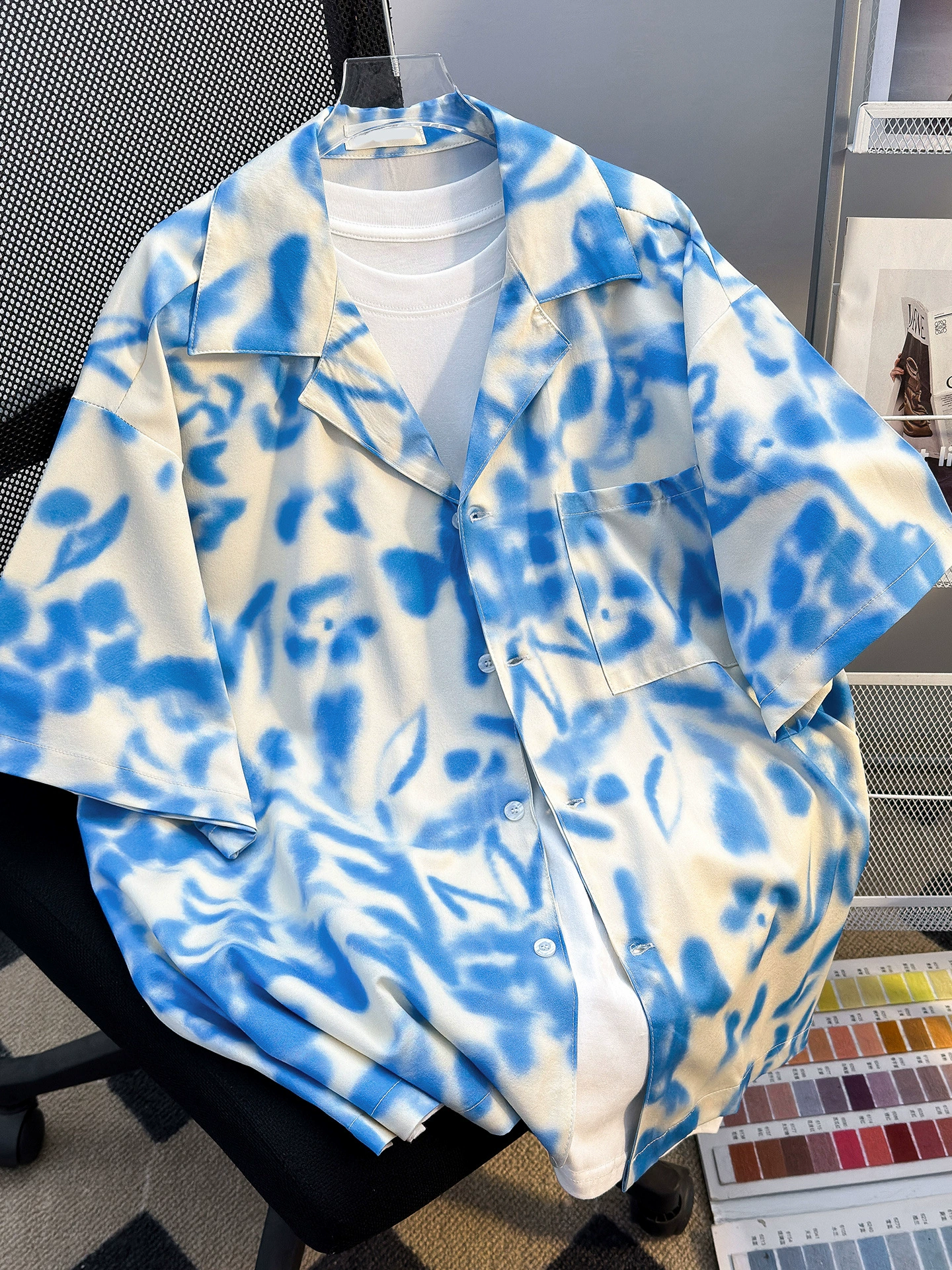 Летняя тонкая мужская рубашка с короткими рукавами в стиле тай-дай в гонконгском стиле, ретро-японская повседневная модная брендовая спортивная молодежная уличная рубашка