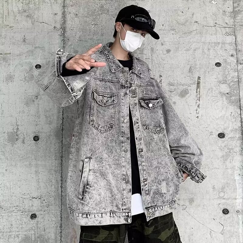 American Retro Washed Denim Jacket Men's Autumn and Winter Trendy Brand Loose Casual Handsome Work Jacket Denim Jacket