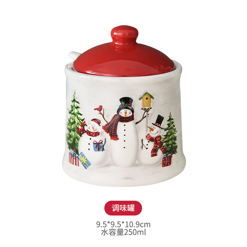 País nórdico Navidad muñeco de nieve cerámica condimento tarro condimento multifuncional tarro cocina azúcar tarro sal tarro con palillos vajilla