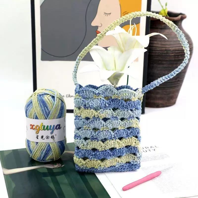 Starlight Graffiti Handmade DIY 2.5mm Flash Thread Section Dyed Crochet Wool Knitting Hollow Cotton Round Yarn Rainbow Sunset