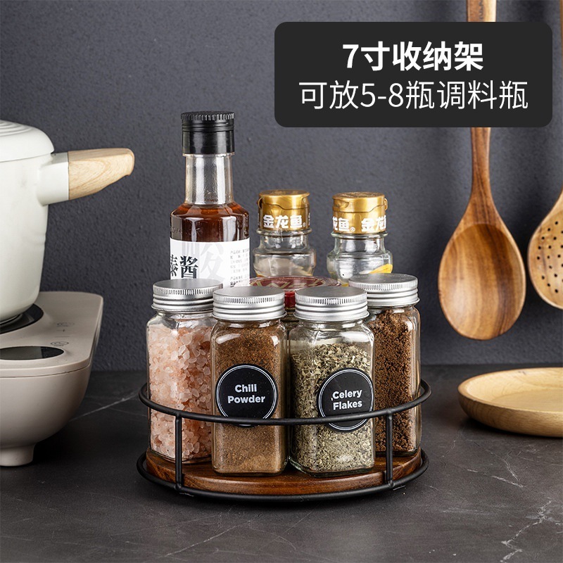 木製スーザン収納ラックスチール雑貨オーガナイザーデスクトップ回転トレイ調味料ボトル化粧品ターンテーブル|undefined