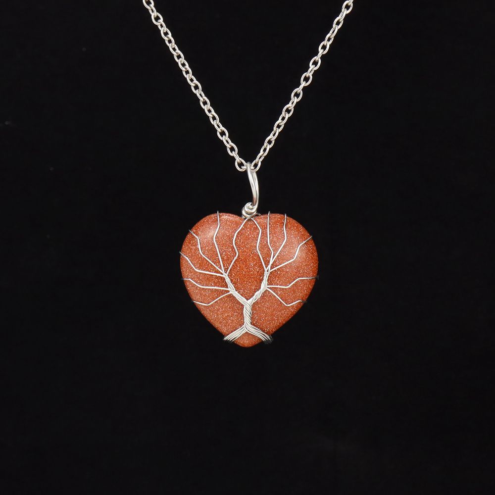 Retro Heart Shape natural stone Copper Plating Pendant Necklace 1 Piece