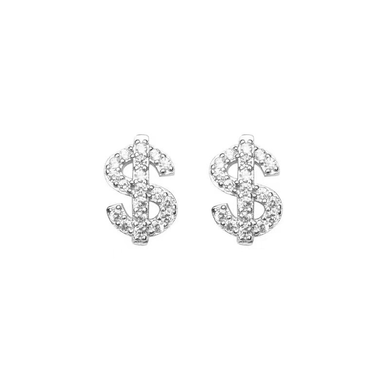 American-Style Full Diamond Dollar Letter Stud Earrings for Men, Ultra-Sparkly Hip-Hop Trendy Niche Fashion Earrings for Men and Women, Exquisite
