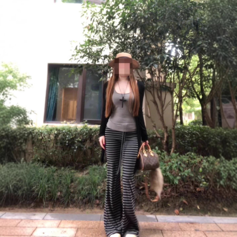 Dark Gray Striped Flared Pants for Women, Summer 2026 New High-Waisted Casual Flared Pants with a Draping Effect Dark Gray Striped Flared Pants for Women, Summer 2026 New High-Waisted Casual Flared Pants with a Draping Effect