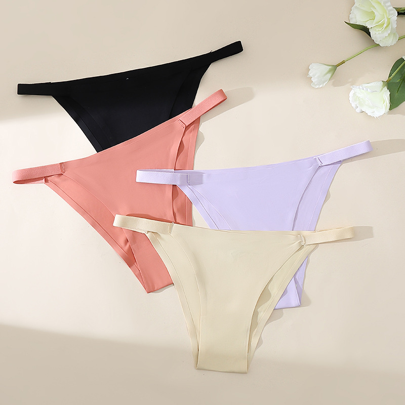 Seamless Ice Silk thong Women's High-end Women's Low Waist Cotton Crotch Triangle Underpants Hip-lifting Skin-friendly Underwear Cross-border
