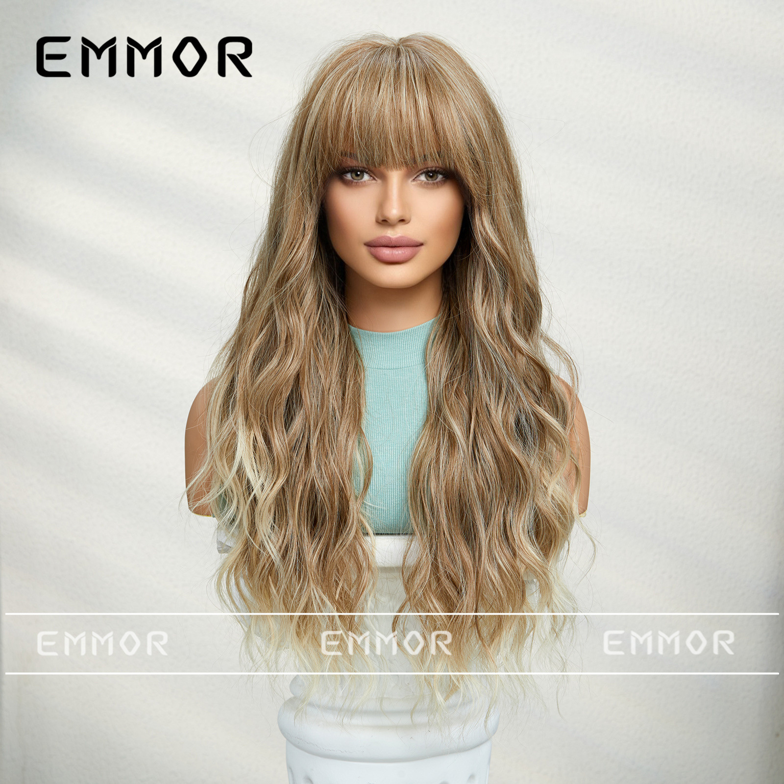 SHIEN transfronterizo primavera nueva moda vigorosa flequillo ondulación del agua larga peluca rizada pelucas de pelo completo