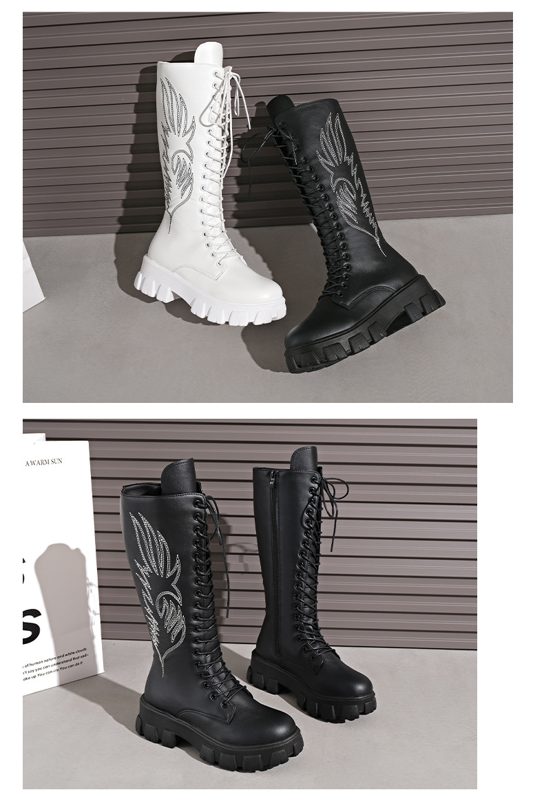 Women's Retro Knee High Cowboy Boots Plus Size Embroidered Shoes_voghion.com