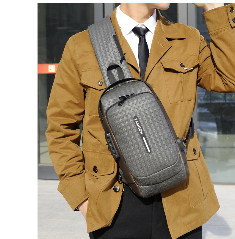 Cross-border men's chest bag, anti-theft password lock, single-shoulder bag, casual and simple crossbody bag, water-resistant outdoor storage chest bag undefined