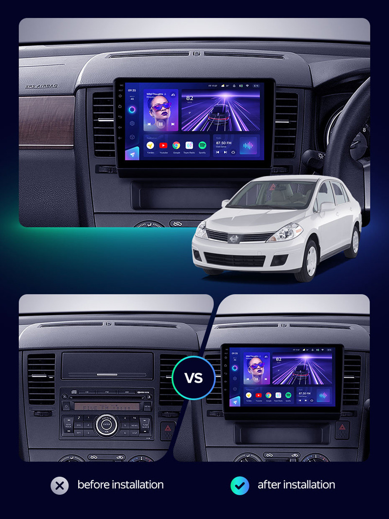 Suitable for Nissan 05-10 Tiida Car Navigation Cayplay Bluetooth Radio Gps Central Control Screen All-In-One High-Definition Device
