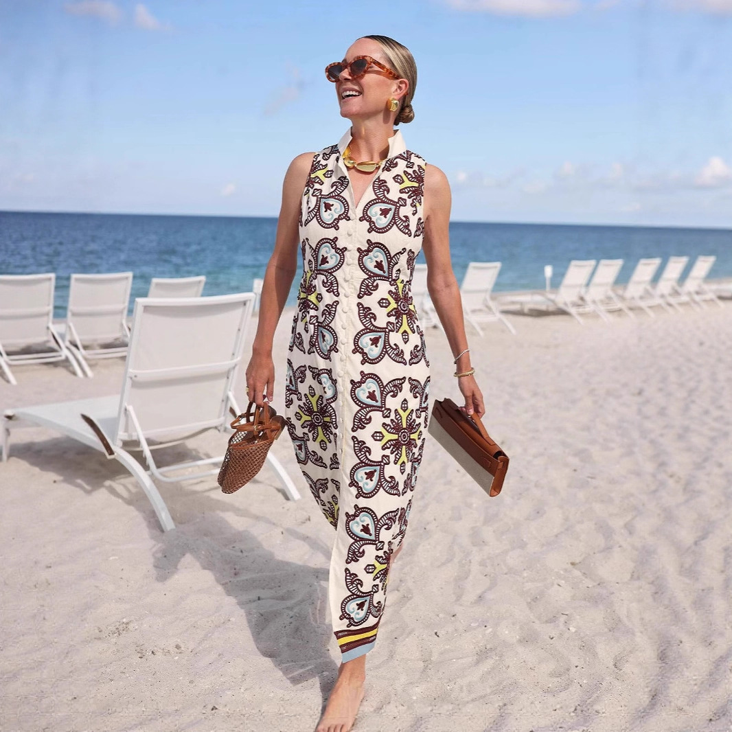 European and American Cross-Border 2025 Aliexpress Amazon Independent Station Casual Fashion Sleeveless Vest Elegant Cardigan Dress