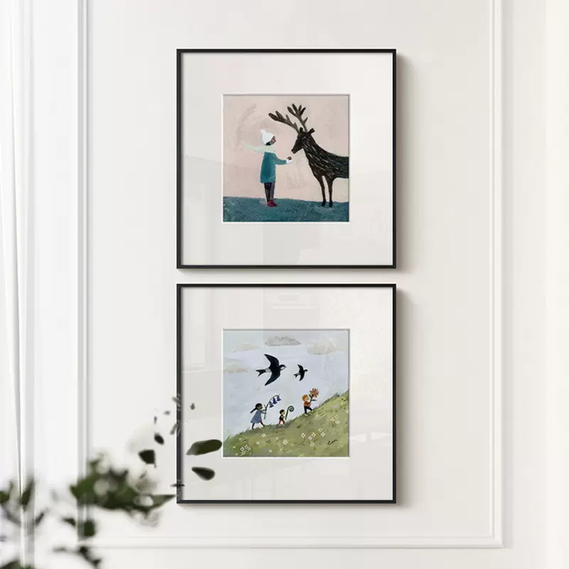 童话 北欧ins风简约治愈系插画法式复古客厅装饰画儿童房床头挂画