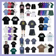 [260g] AM1R1 ICON Flow Paint Graffiti Letter Starry Sky Classic Logo Printed Short Sleeve Couple T-shirt
