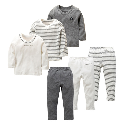 Distribution of elastic ribbed cotton for small and medium-sized children in spring, autumn and winter thin boys' bottoming home long-sleeved trousers suit