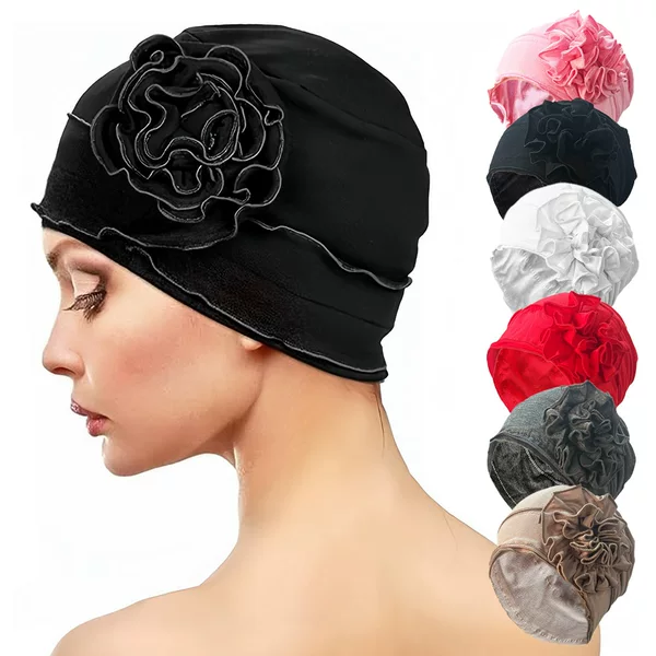 Modal solid color flower hat cross-border hot sale in stock European and American Women's Big Flower headscarf elastic chemotherapy hat