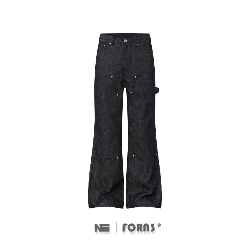 Forn3 Original Color Iron-On Patchwork Flared Jeans for Men, Summer Design, Heavy-Duty Loose Straight-Leg Work Pants Forn3 Original Color Iron-On Patchwork Flared Jeans for Men, Summer Design, Heavy-Duty Loose Straight-Leg Work Pants