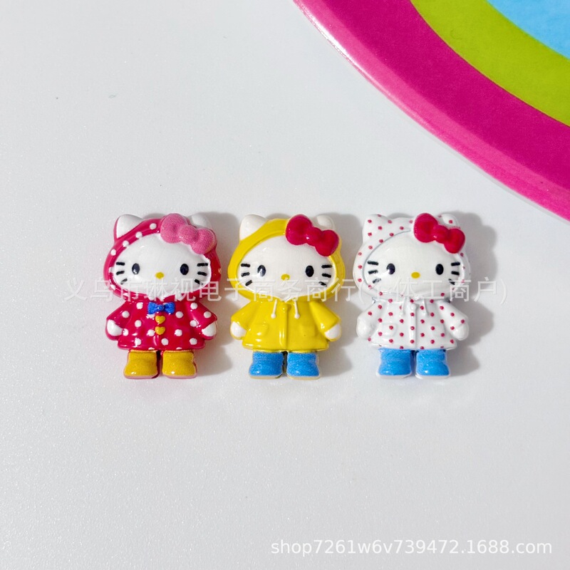 Zinc Alloy Painted Raincoat Kitty Perforated DIY Cartoon Phone Chain Keychain Material Handmade Loose Bead Accessories