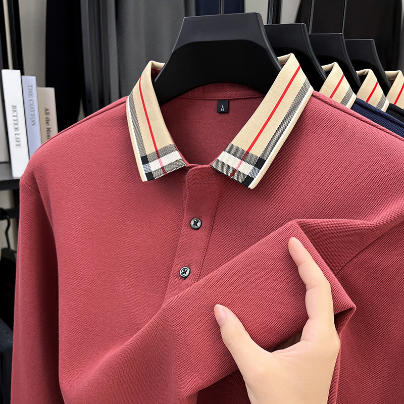 Men's Pure Cotton Long-Sleeved T-Shirt Autum Thin Business Casual Cotton Breathable Lapel Polo Shirt Men's Tops