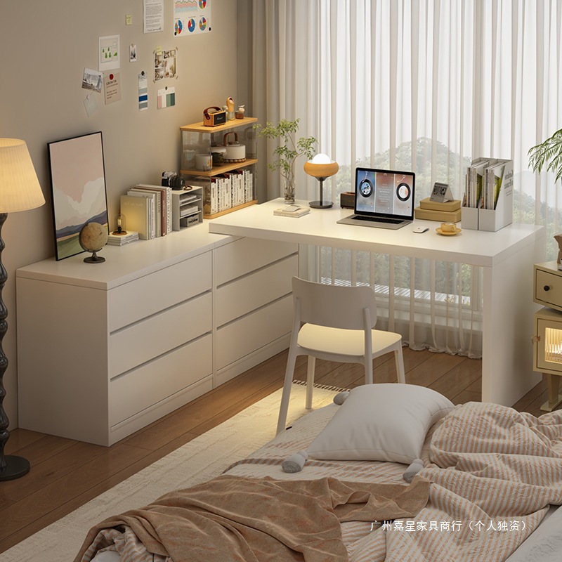 Corner Desk Bedroom Girls Semi-Enclosed Dresser Integrated Computer Desk Study Table Bedroom Cream Style Makeup Table